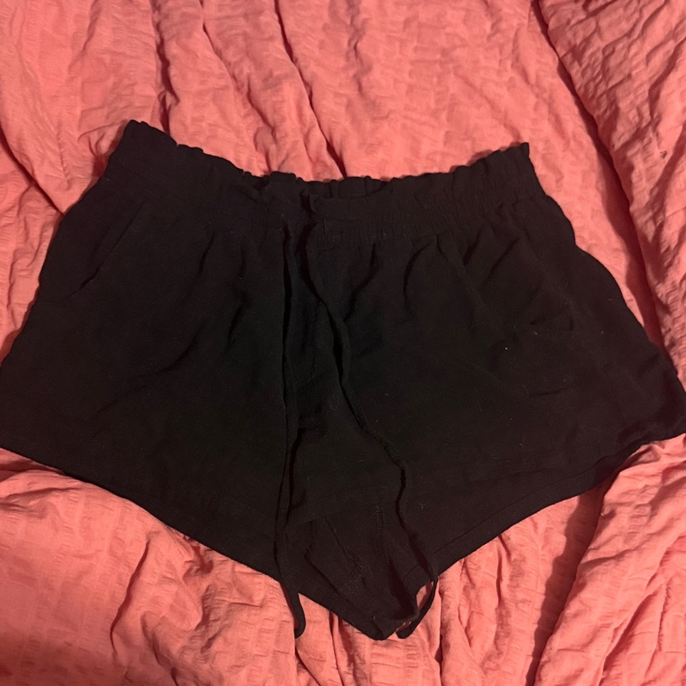 Black Linen drawstring shorts